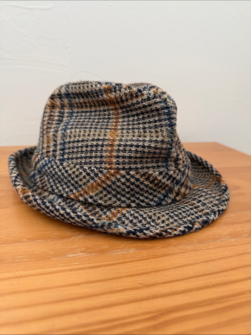 Vintage Ambassador Guyer Wool Blend Plaid Tweed Fedora Size 7 1/8 Brown/Blue